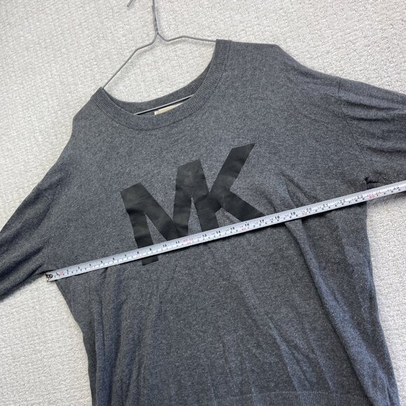 Michael Kors Mens Size L Sweater Gray Black MK Logo Crew Neck Knit Pullover Read - Picture 8 of 14